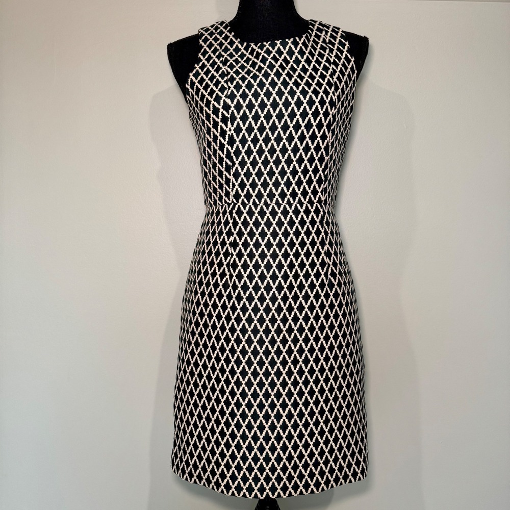 Banana Republic Black Tan Geometric Diamond Print Sleeveless Sheath Dress Size 2